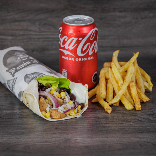 Burrito ave + papas fritas + lata 220cc